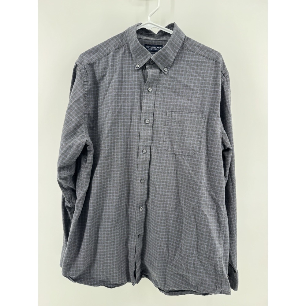 Southern‎ Tide Sz L Classic Fit Blue Gray Check Long Sleeve Button Down Stretch